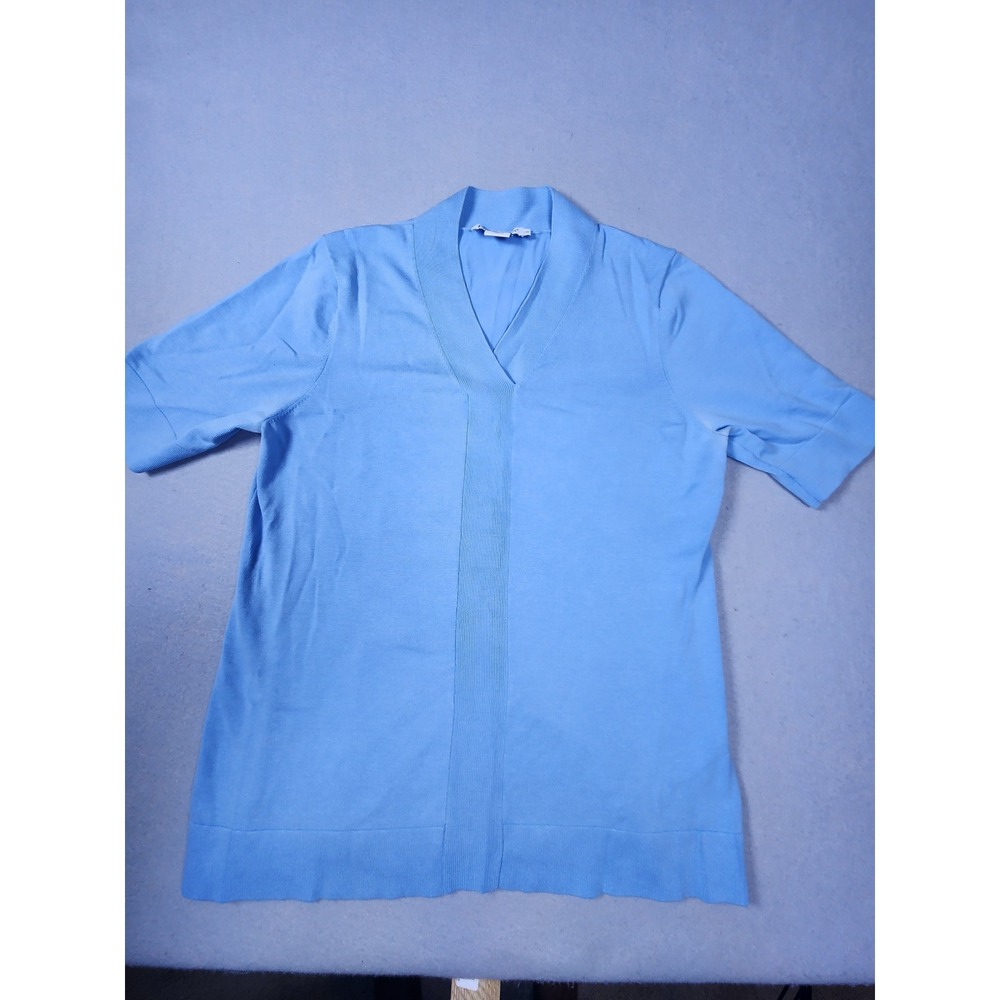 Pendleton Womens Silk Blend V-Neck Short Sleeve Knit Sweater Blue Size M